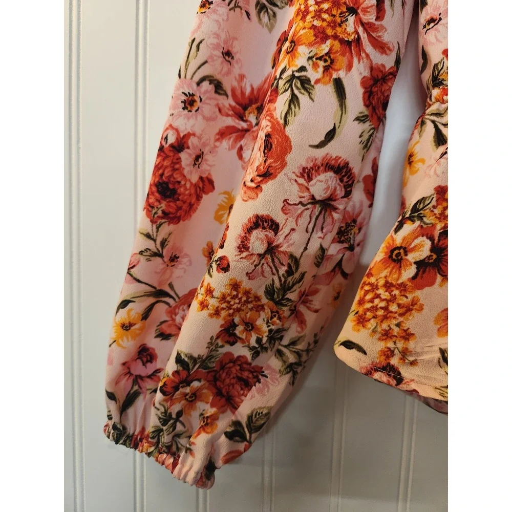 Old Navy Women Blush Floral Ruffle Babydoll  Blouse Size L Fairy Whimsical Flowy